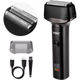   VGR V-371 Elektromos borotva férfiaknak – Kihajtható trimmelővel, vezeték nélküli, IPX5 vízálló, nedves és száraz borotválkozáshoz
