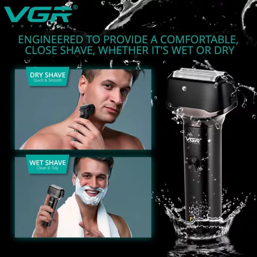 VGR V-371 Elektromos borotva férfiaknak – Kihajtható trimmelővel, vezeték nélküli, IPX5 vízálló, nedves és száraz borotválkozáshoz