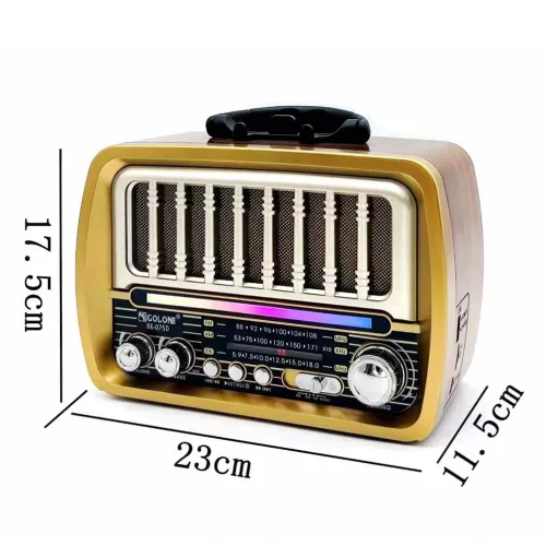 Golon RX-075D Retro USB rádió – napelemes újratölthető, fa hatású kivitelben