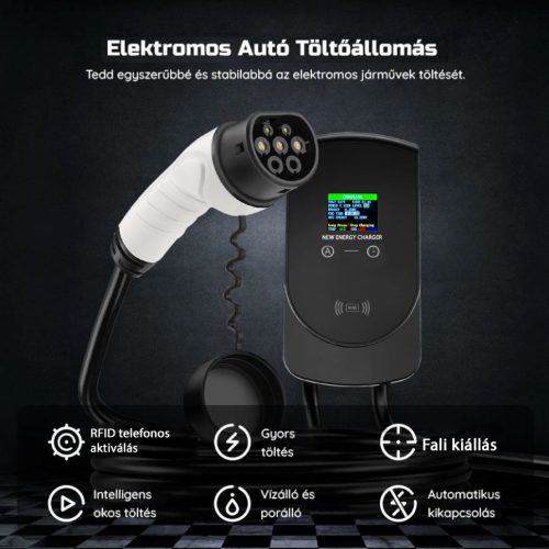 Stena nabíjacia stanica pre elektrické vozidlá a iné vozidlá, farebná obrazovka, kartová, 5 metrov 7 kW, 32A, s konektorom typu 2.