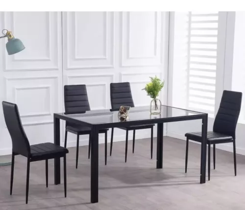 Zelená jedovatá stolička do obývačky/jedálne, 4 kusy, čierne nohy.