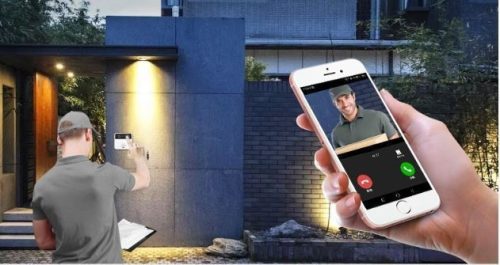 V bunke je text: Inteligentný zvonček, bezdrôtový wifi videotelefón - Vyzeranie cez okno je už minulosť, pozri na svoj telefón, kto zvonia!