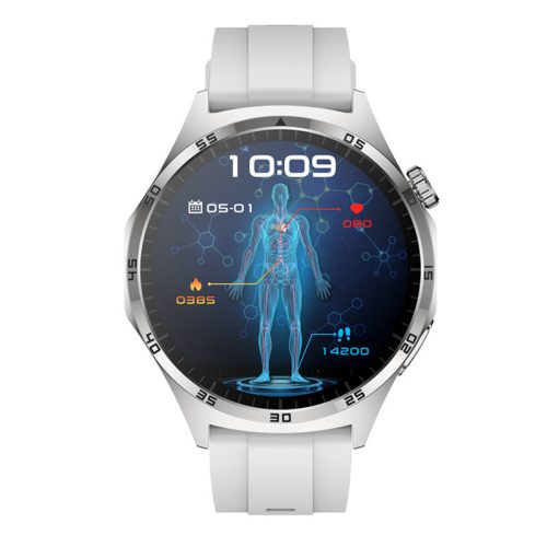 Laxasfit GT4 Pro strieborné inteligentné hodinky - šedý silikónový remienok s maďarským menu