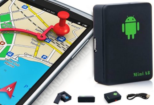 V bunke je text: "a8 gps tracker - Aby ste vždy vedeli, kam cestuje."