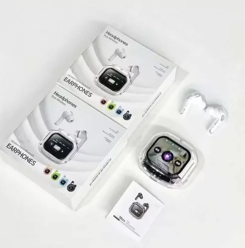 AirMaximo – Čierne bezdrôtové slúchadlá s nabíjacím puzdrom s displejom