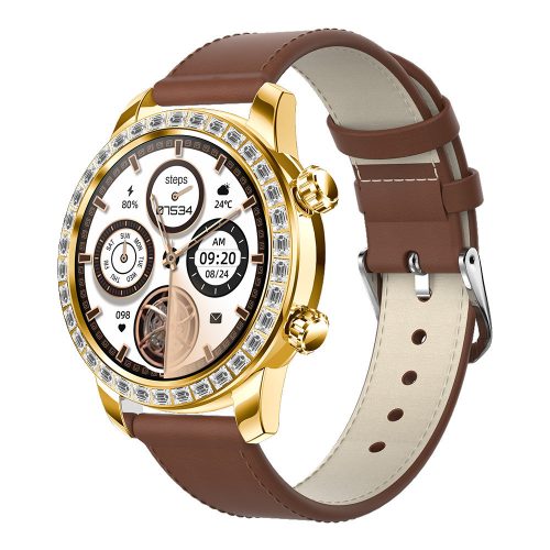 Chronolux inteligentné hodinky, zlaté - oranžové silikonové a hnedé kožené remienky