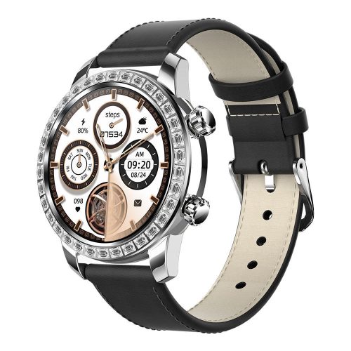 ChronoLux inteligentné hodinky strieborné - čierna silikónová a kožená remienka