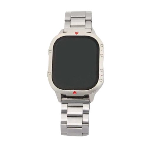 Strieborné inteligentné hodinky ZT09-HM, strieborný silikónový, strieborný kovový, hnedý kožený remienok.