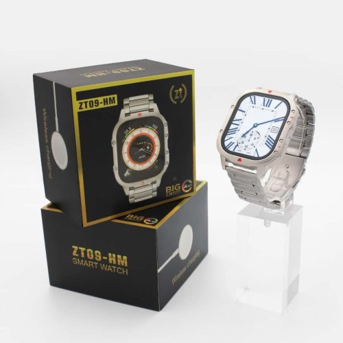 Strieborné inteligentné hodinky ZT09-HM, strieborný silikónový, strieborný kovový, hnedý kožený remienok.