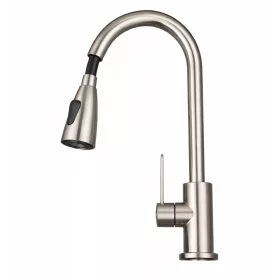   Rozsdamentes acél kihúzható mosogatótálcás csaptelep háztartási konyhába, teleszkópos mosogatócsap hideg-meleg vízhez, fröccsenésgátló kivitel