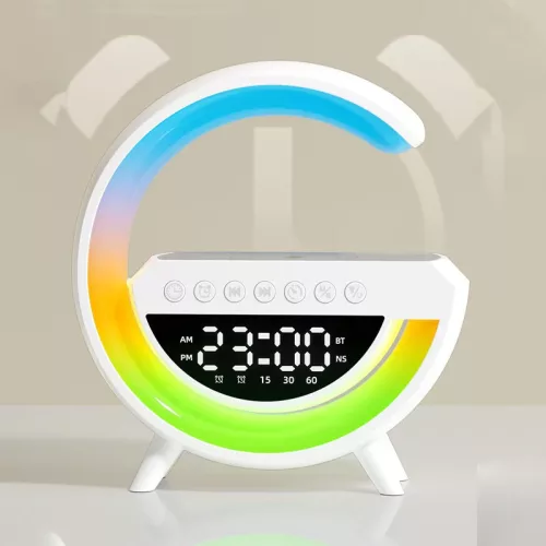 Mini multimediálny reproduktor s Bluetooth, bezdrôtová nabíjacia podložka, budík, RGB LED lampa