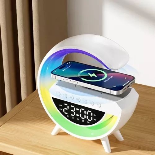 Mini multimediálny reproduktor s Bluetooth, bezdrôtová nabíjacia podložka, budík, RGB LED lampa