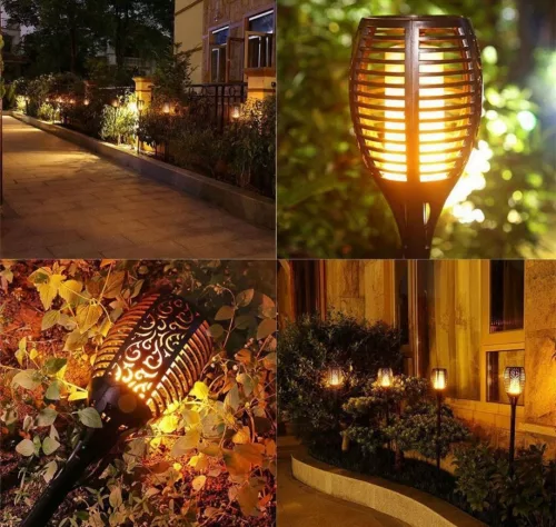 Solárna lampa, fakľa, LED lampa, 78 cm, na zapichnutie do záhradného stĺpika