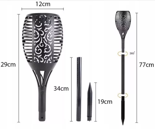 Solárna lampa, fakľa, LED lampa, 78 cm, na zapichnutie do záhradného stĺpika
