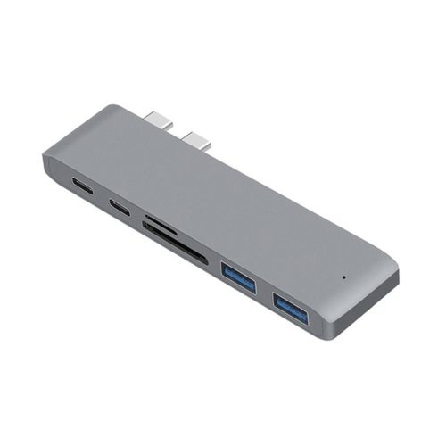 USB rozdeľovač HUB pre MacBook - sivá farba, Type-C, USB 3.0, SD, Micro SD, TF