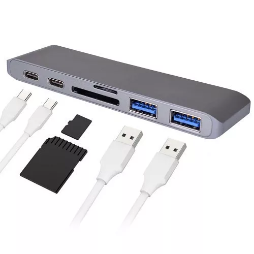 USB rozbočovač (HUB) pre MacBook – sivá farba, Type-C, USB 3.0, SD, Micro SD, TF