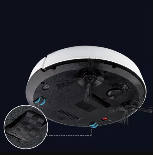 V bunke je text: "IS300 robotický vysávač - ušetrite čas na domáce práce"