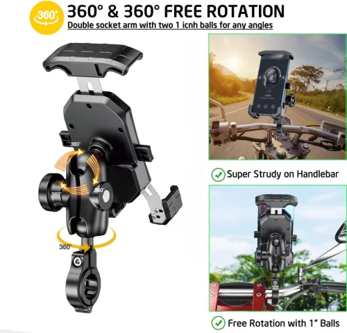 iMESTOU lopásbiztos motoros telefontartó – alumínium, 1" golyós rögzítéssel