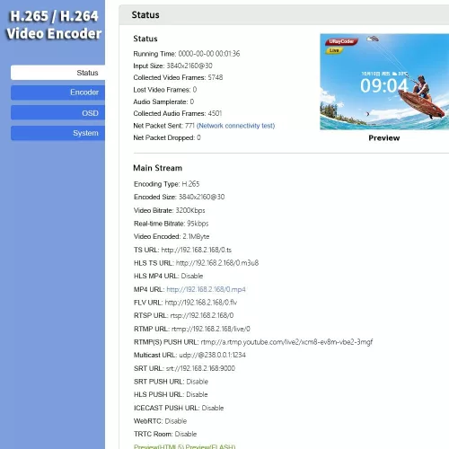 URayCoder UHE265-1L-4K - Professzionális hardveres video- és audioenkóder élő közvetítéshez