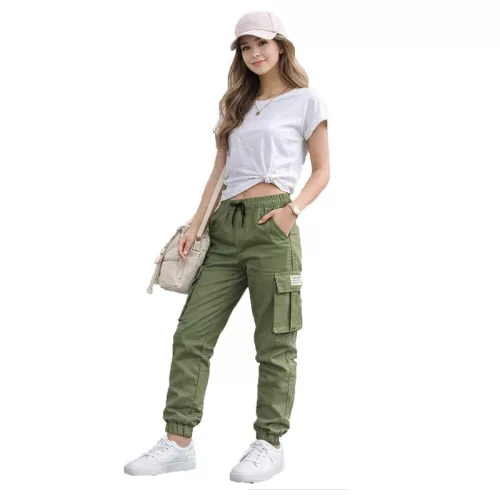 Bavlnené voľnočasové nohavice s elastickým pásom - NATUST unisex cargo nohavice - (170-176 cm)