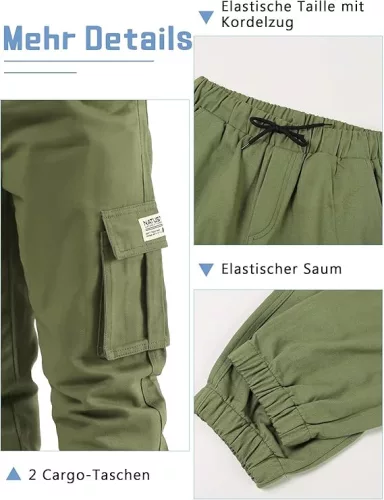 Bavlnené voľnočasové nohavice s elastickým pásom - NATUST unisex cargo nohavice - (170-176 cm)