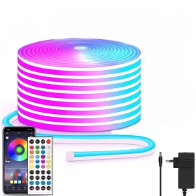   Flexibilný RGB LED neonový pás 1x10 m – aplikácia + diaľkové ovládanie, synchronizácia s hudbou, IP67