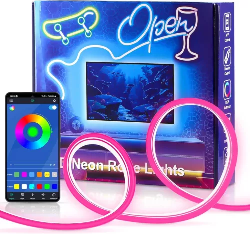 Flexibilný RGB LED neonový pás 1x10 m – aplikácia + diaľkové ovládanie, synchronizácia s hudbou, IP67