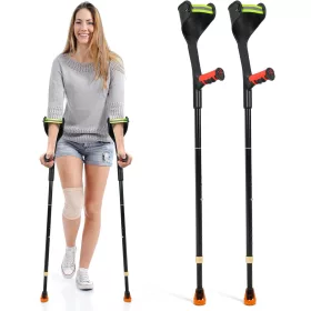   Sada 2 ks, nastaviteľná výška, ergonomický dizajn, červená rukoväť - ELorgzem Sada skladacích barlí na predlaktie