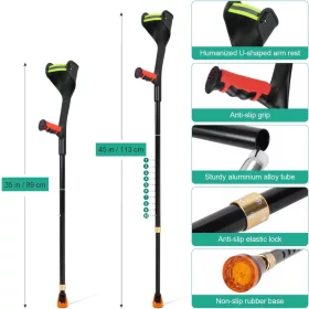   Sada 2 ks, nastaviteľná výška, ergonomický dizajn, sivá rukoväť - ELorgzem Sada skladacích barlí na predlaktie