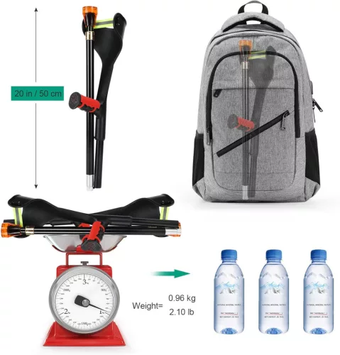 1 kus, nastaviteľná výška, ergonomický dizajn, sivá rukoväť - ELorgzem Sada skladacích barlí
