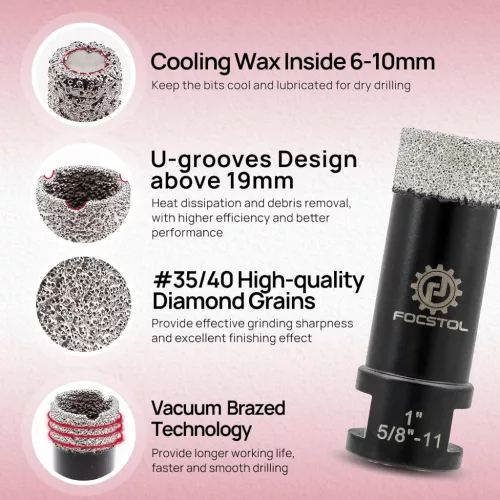 FOCSTOL Diamond Core – 10-dielna sada diamantových vrtákov na porcelán a dlaždice