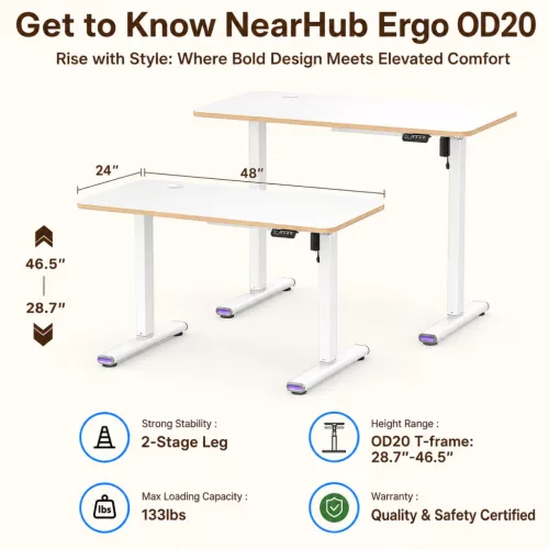Elektrický stôl s nastaviteľnou výškou NearHub OD20E-W-120 – biely, 120 × 60 cm