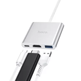   Adaptér Type-C 3 v 1 s konektormi USB 3.0, HDTV a PD 2.0 pre rýchle nabíjanie