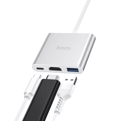 Adaptér Type-C 3 v 1 s konektormi USB 3.0, HDTV a PD 2.0 pre rýchle nabíjanie
