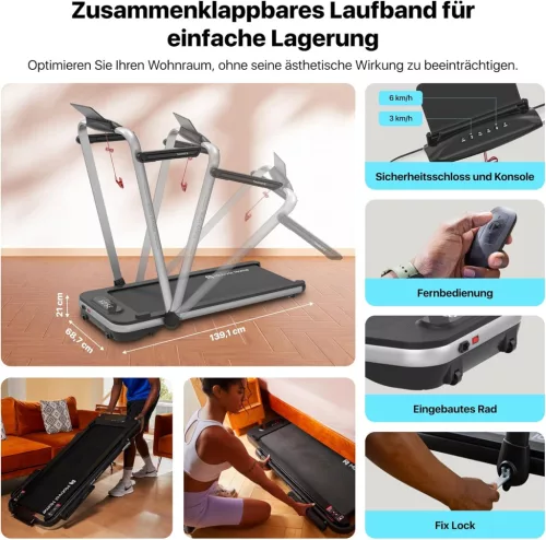 Mobvoi Home Treadmill SE – skladací bežecký pás 3 v 1 – 12 km/h, 2,5 LE, Bluetooth, aplikácia TicSports