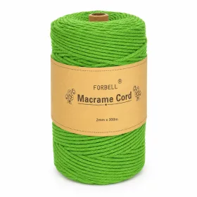   Zelená makramé niť Forbell na kreatívne ručné práce, 2 mm × 300 m
