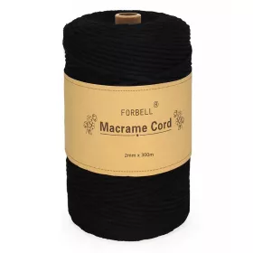   Čierna makramé niť Forbell na kreatívne ručné práce, 2 mm × 300 m