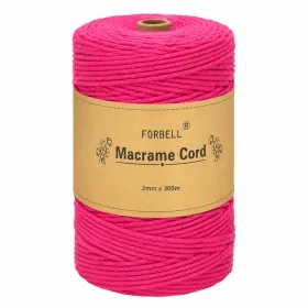   Ružová makramé niť Forbell na kreatívne ručné práce, 2 mm × 300 m