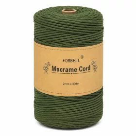   Makramé niť Forbell v khaki farbe na kreatívne ručné práce, 2 mm × 300 m