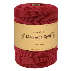   Forbell bordová makramé niť na kreatívne ručné práce, 3 mm × 300 m