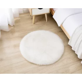   Plyšový koberec z bielej umelej kožušiny, Ø 85 cm, kruhový