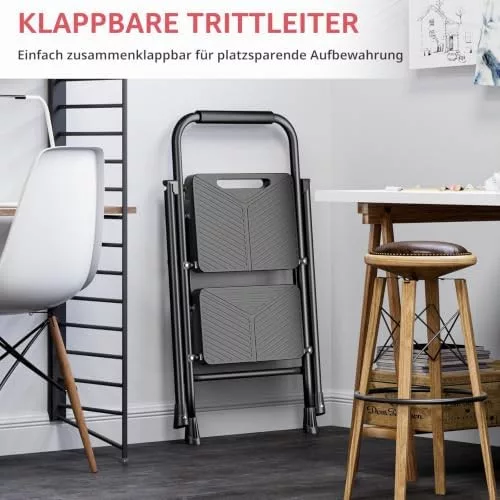 KINGRACK 2-stupňový skladací rebrík, čierny, s bezpečnostnou západkou