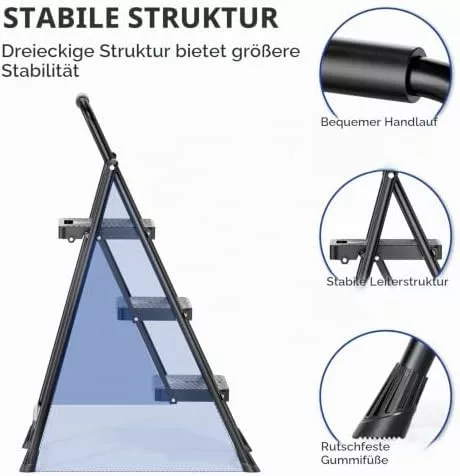 KINGRACK 3-stupňový skladací rebrík, čierny, s bezpečnostnou západkou