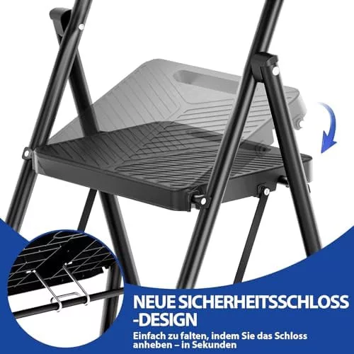KINGRACK 4-stupňový skladací rebrík, čierny, s bezpečnostným zámkom