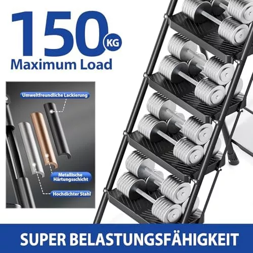 KINGRACK 4-stupňový skladací rebrík, čierny, s bezpečnostným zámkom