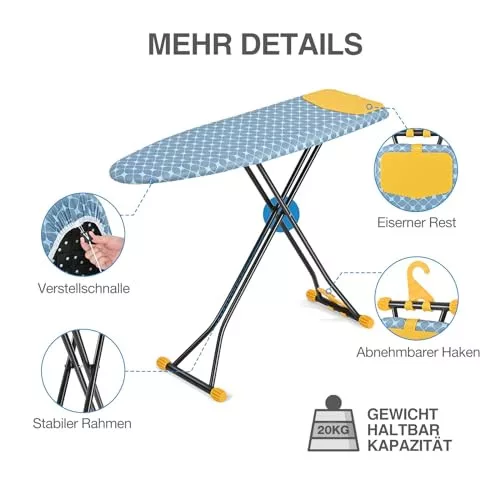 Nastaviteľná žehliaca doska KINGRACK so silikónovým držiakom na žehličku, modro-žltá