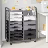 KINGRACK pojazdný úložný vozík s 14 zásuvkami, sivý