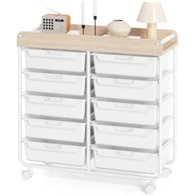 KINGRACK pojazdný úložný vozík s 10 zásuvkami, biely
