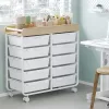KINGRACK pojazdný úložný vozík s 10 zásuvkami, biely
