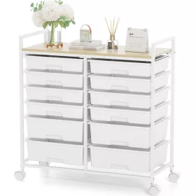 KINGRACK pojazdný úložný vozík s 12 zásuvkami, biely